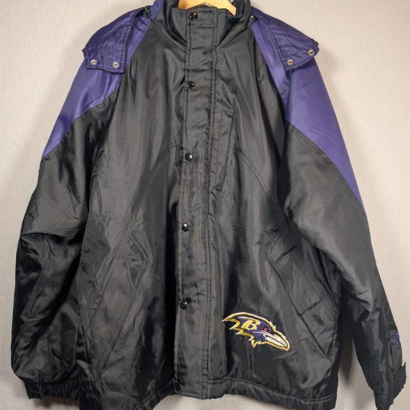 Vintage 00s Baltimore Ravens NFL G-III Hooded Winter Jacket Black Purple Medium