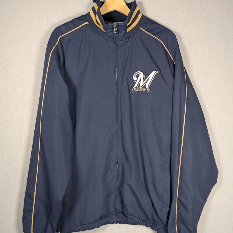 Milwaukee Brewers MLB G-III Carl Banks Jacket Large Navy Vintage 2000s Y2K