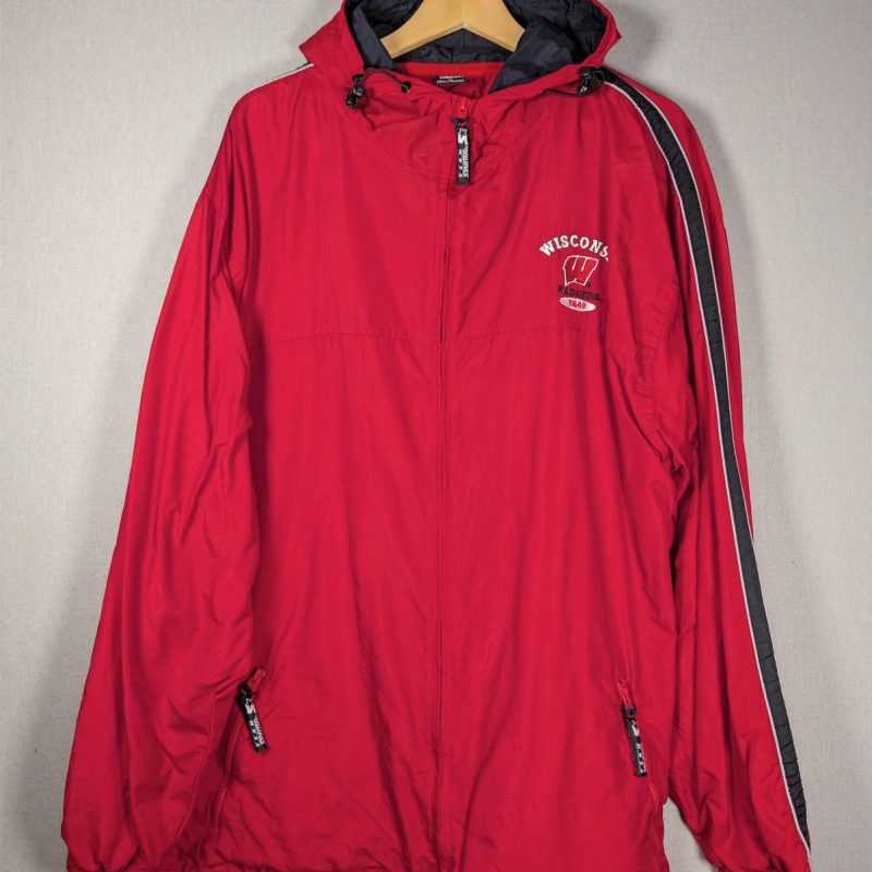 Starter Wisconsin Badgers NCAA Hooded Windbreaker Jacket XL Red Vintage 00s Y2K