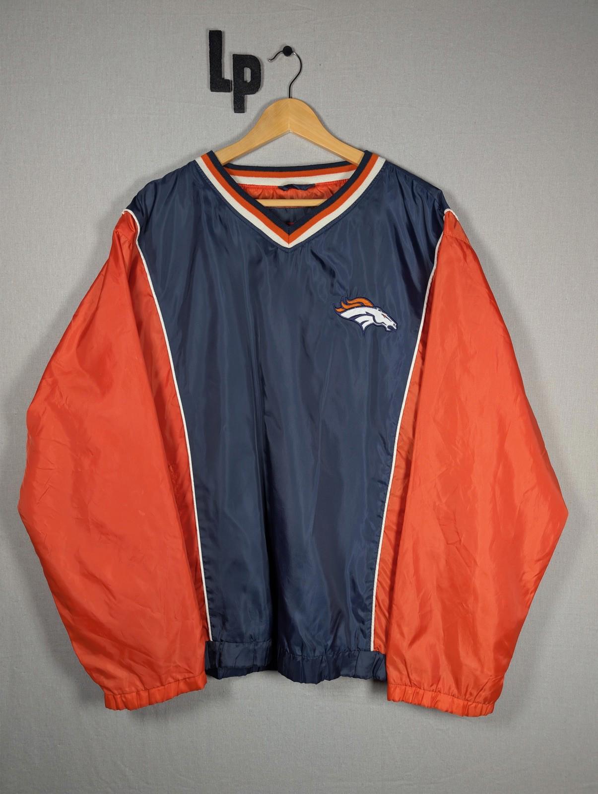 Vintage 00s Denver Broncos G-III NFL V Neck Pullover Jacket Navy Orange Large