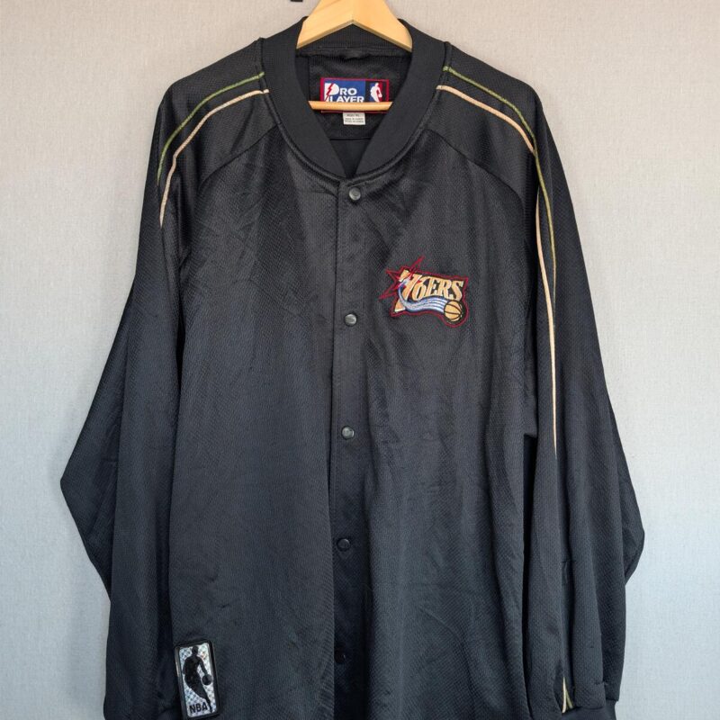 Pro Player Philadelphia 76ers NBA Warm Up Jacket XL Black Vintage 90s