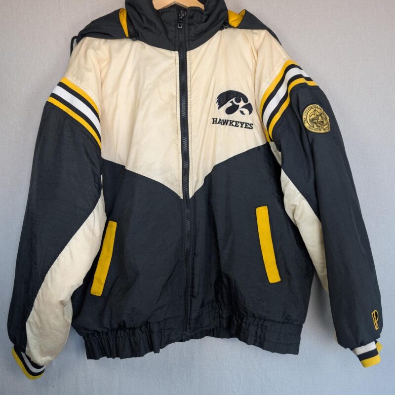 Pro Player Iowa Hawkeyes NCAA Hooded Jacket XL Black Vintage 90s