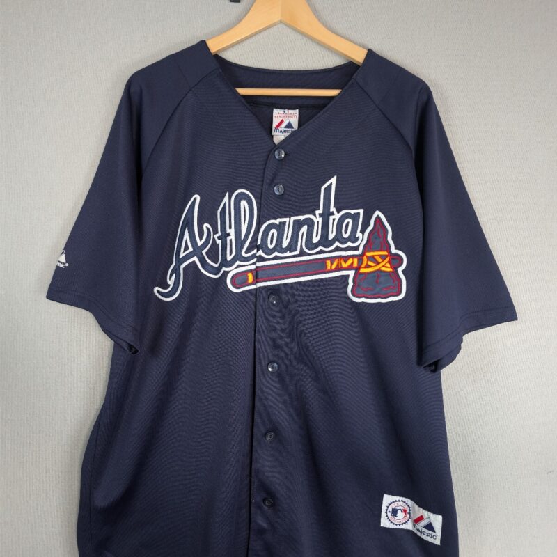 Majestic Atlanta Braves MLB XL Navy Baseball Jersey 90s Embroidered