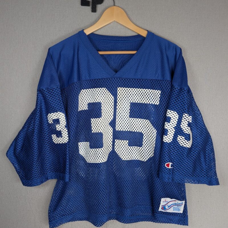 Champion #35 1980s Practice Football Jersey Size L Blue Mesh Rochester New York
