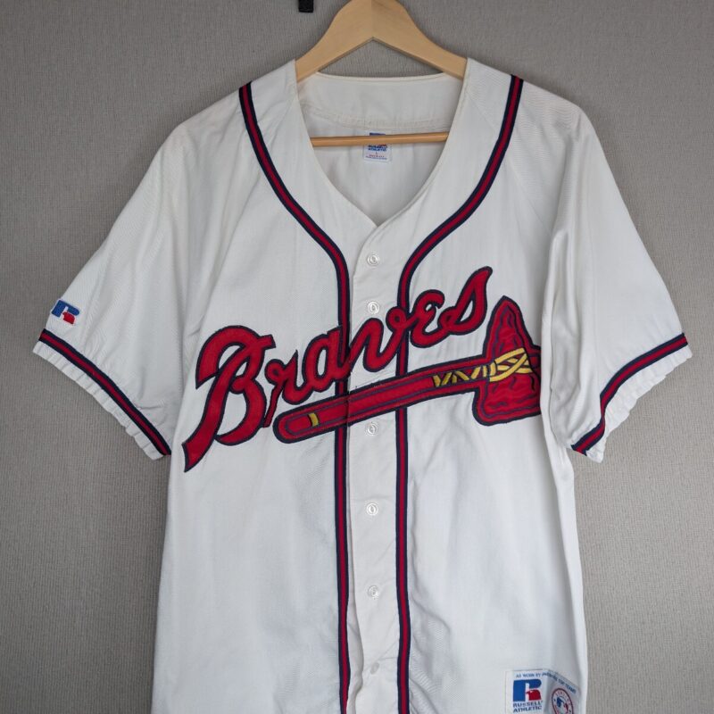 Russell Athletic Atlanta Braves MLB Large USA Made Cotton Baseball Jersey 90s